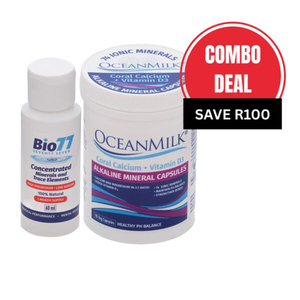 COMBO DEAL – Bio77® Concentrated Minerals 60ml PLUS OCEANMILK® – Alkaline Mineral Capsules